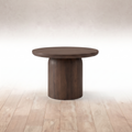 Adler dark walnut round side table on white background