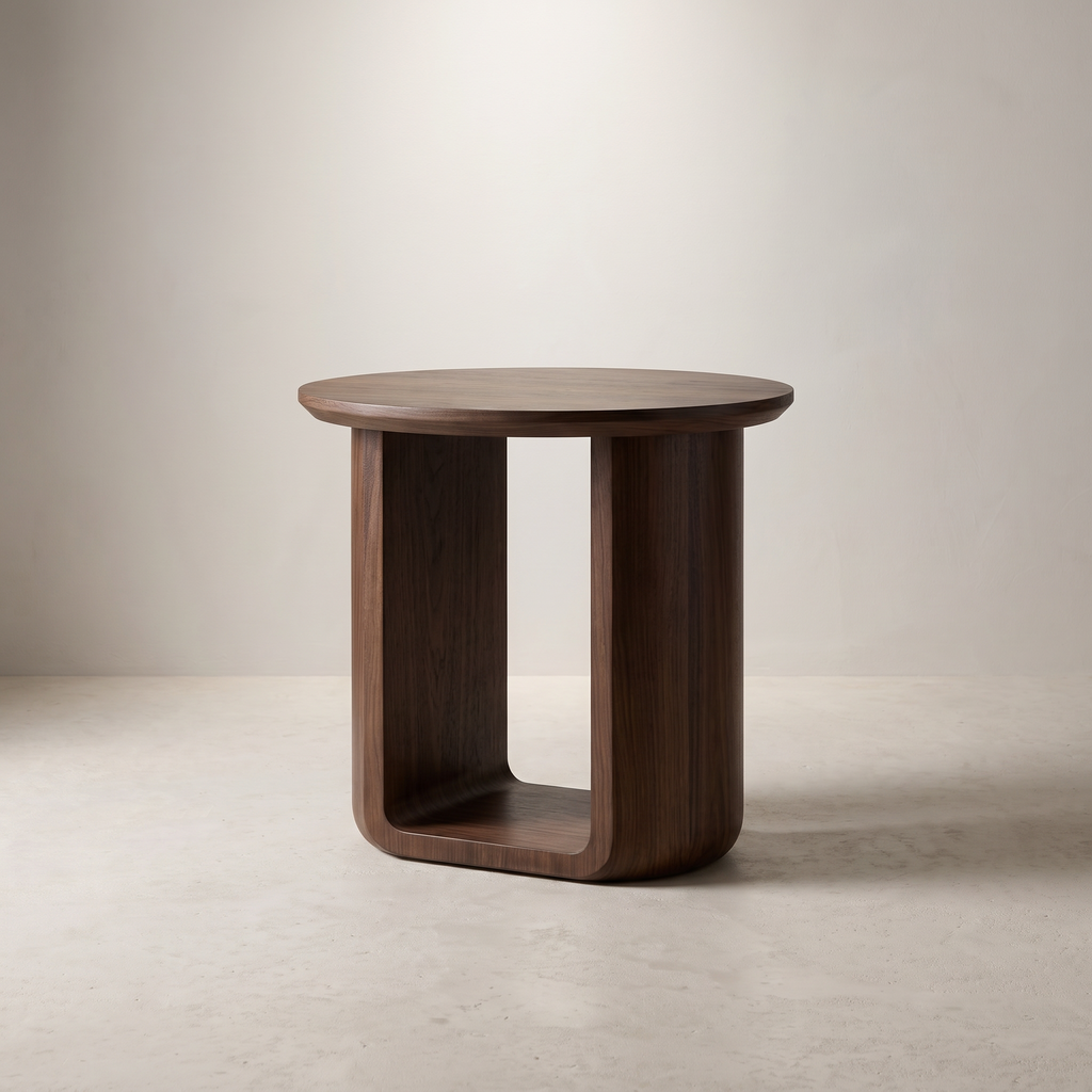 Modena dark walnut oval side table three quarter angle
