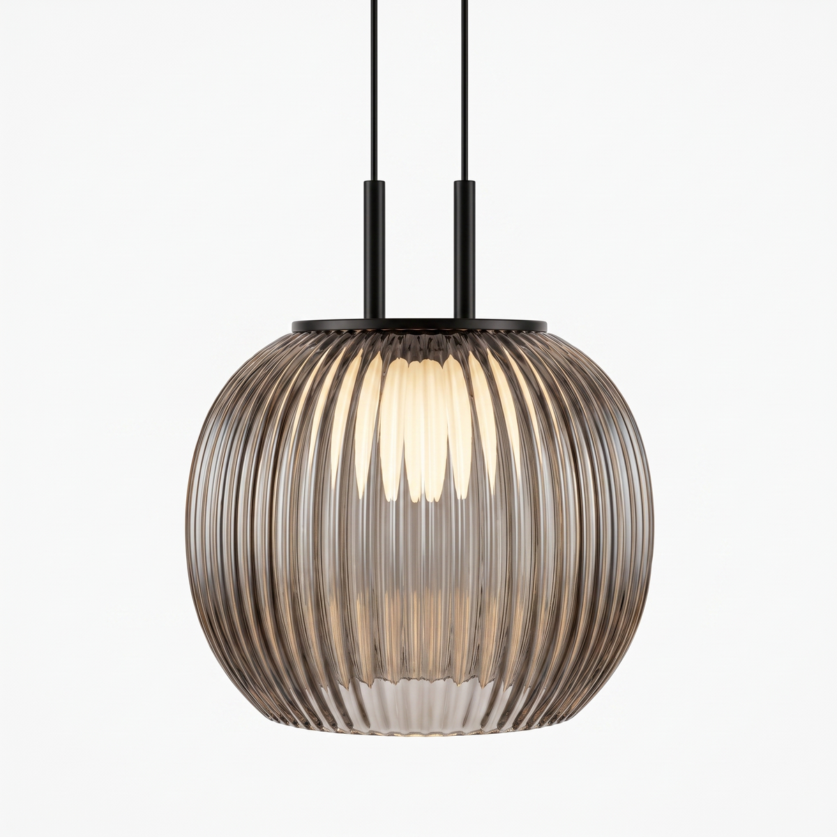 Filano pendant light with ribbed glass shade on white background