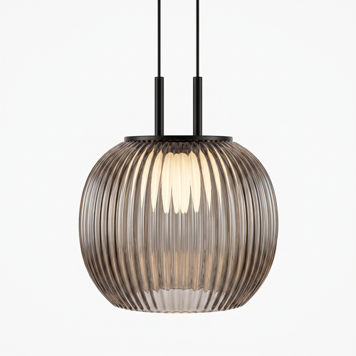 Filano pendant light with ribbed glass shade on white background