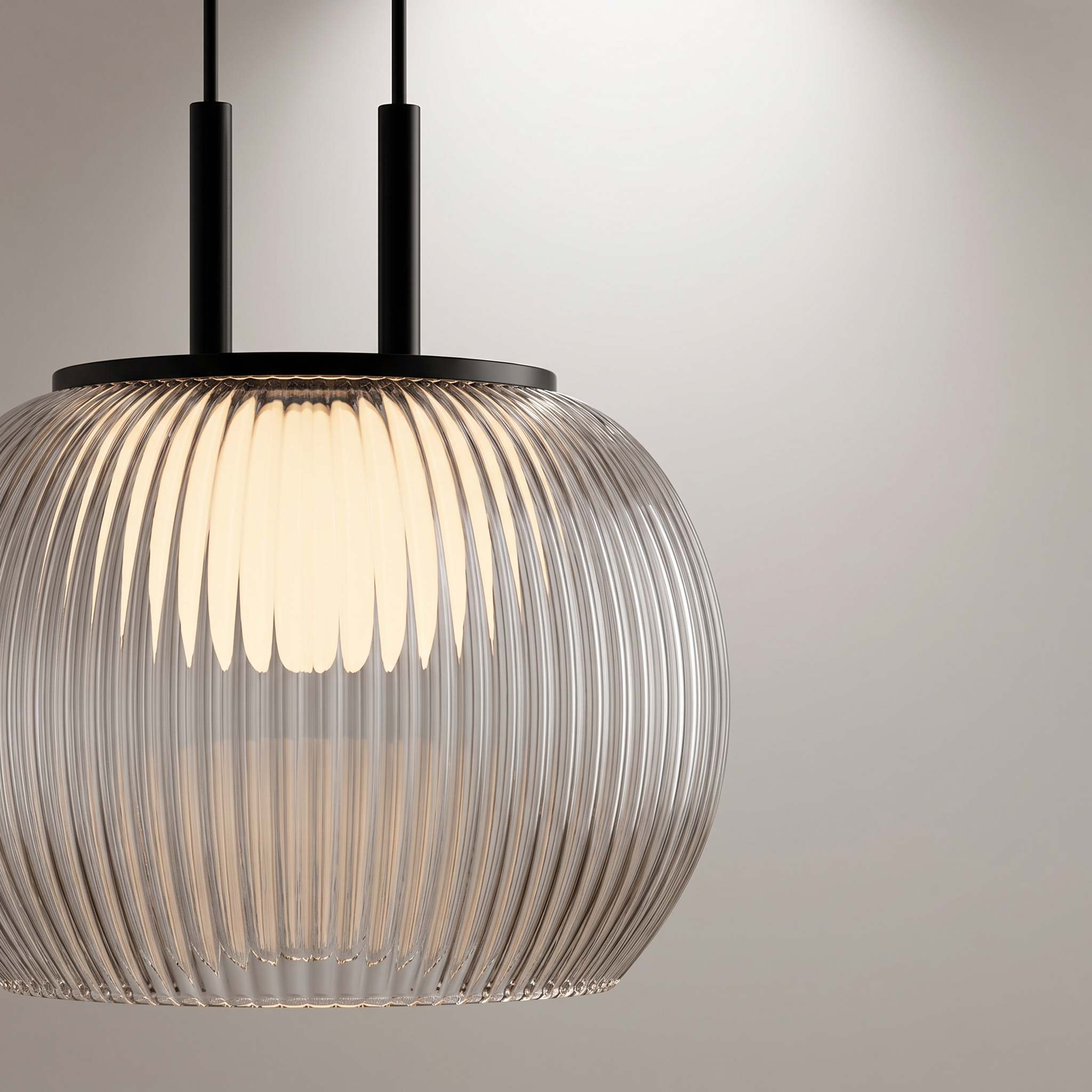Filano pendant light three quarter angle with edge lit ribbed glass