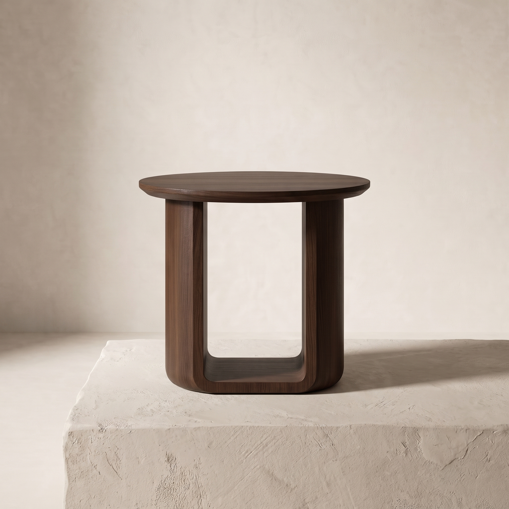 Modena dark walnut side table on a plaster plinth