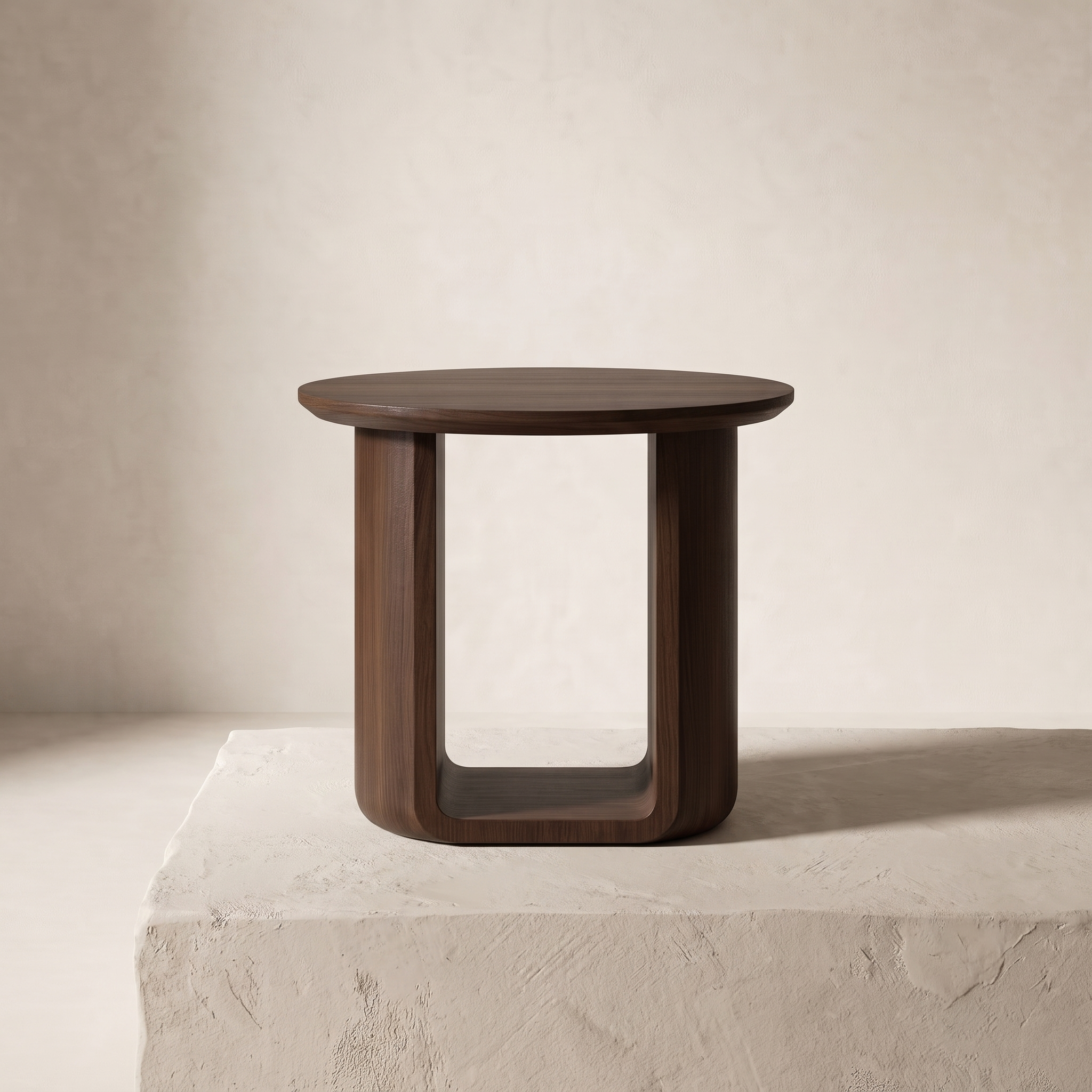 Modena dark walnut side table on a plaster plinth